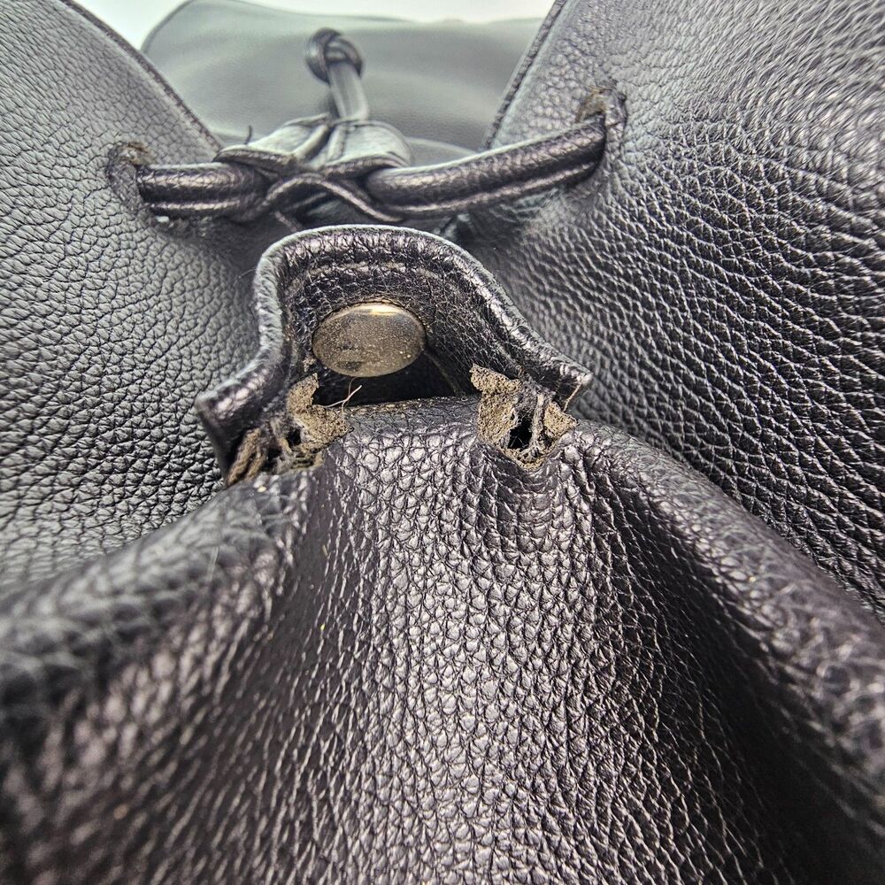 Victoria's Secret Backpack Black Faux Leather Drawstring Flap Purse 2016 Large - Picture 7 of 11